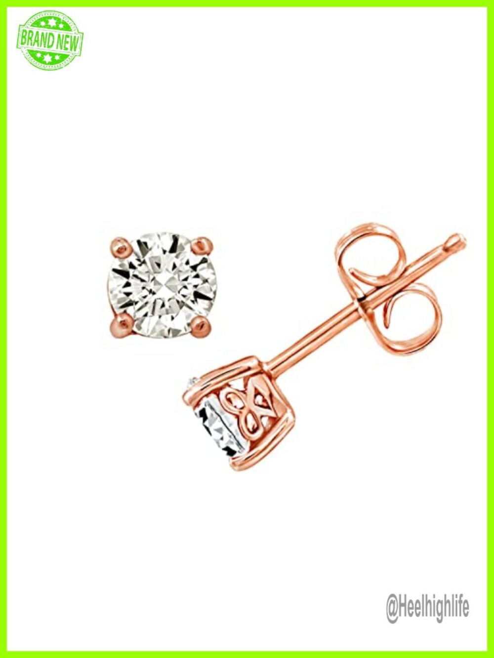 Sterling Silver 18K Rose Gold Plated Cubic Zirconia Stud Earrings 1ctw